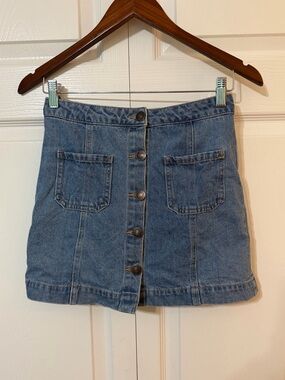 Forever 21 Light Blue Button-Front Denim Mini Skirt